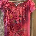 Dress Barn  Orange Floral Shirt Blouse CAPPED Sleeves sz Medium Photo 2