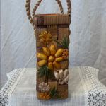 Vintage Woven Basket Floral Embellished Handbag Tan Photo 3