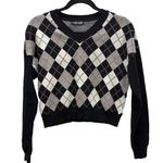 SheIn Womens S Argyle Sweater Drop Shoulder Gray Black Photo 3