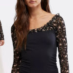 Free People Dainty Coquette Scoop Neck Josie Long Lace Sleeve Top Black Large Photo 0