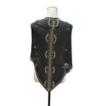 Black Embroidered Sheer Scarf Evening Wrap Shawl Gold & White Beaded Detailing Photo 1