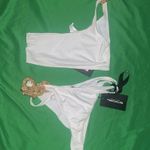 Pretty Little Thing NWT White Bikini 3 Piece Set with Sheer Cover-Up size 6-FLAW Photo 2