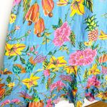 Farm Rio Womens Dress Toucans Garden Midi Puff Sleeve Cut-Out Floral Blue Size S Photo 5