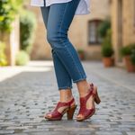 NEW Naya Red Leather Alpine Slingback Heeled Sandals Shoes size 7.5 Photo 1