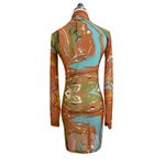 Kai Collective Gaia Mini Dress Printed Mesh Turtleneck Orange Photo 9