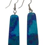 Santo Domingo Artist Lupa Lovato Turquoise Slab Earrings Blue Photo 3
