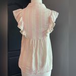 THML  Embroidered Floral Boho Ruffle Striped Pink & Cream Top w Fringe Ties Photo 2