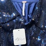 Free People NWT! Sparkly Navy Sequin Snap-Front Mini Shirt Dress Size M Holiday Photo 6