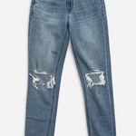 American Eagle  Mom Jeans Size 2 Long Distressed Light Wash Ripped Knees Photo 0