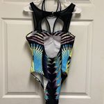 One Piece Multicolored Choker Printed  Swimsuit Photo 6