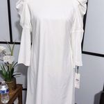 Calvin Klein Sz 10 Puff Shoulder long sleeve dress Turtleneck Buttons Cuff NWT Photo 0