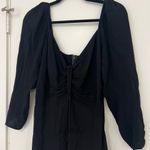 Reformation  Black Mini Dress with Puff Sleeve and Tie Front Photo 2