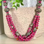 Silver tone pink beaded with carnelian 6 strand statement necklace Silver Photo 10