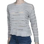 Rag and Bone  Women’s M Heather Gray Crewneck Cropped Crochet Striped Penn Sweater Photo 3