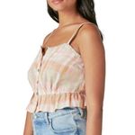 Lucky Brand  Plaid‎ Peplum Cami Top Sleeveless Blouse Ruffle Trim Photo 1