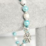 Hand Crafted Ice Blue and Sparkly Silver beaded Snowflake Charm Bracelet Photo 1