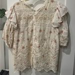 Love Shack Fancy Cream and Pink Embroidered Blouse Photo 2