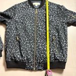 Michael Kors  Bomber Jacket Leopard Print Streetwear Edgy Gold Hardware Fall Navy Photo 8