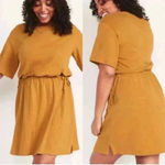Old Navy  Yellow/Brown Short Sleeve Knit Dress Tall Defined Waist D35 Photo 1