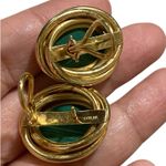 Vintage Peter Brams Design Solid 14K Yellow Gold Malachite Earring 13 Grams Photo 2