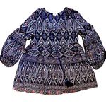 Velzera  Split Neck Tunic Tapestry Pattern Balloon Cuff Sleeves Tassels Sz SM Photo 0