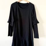 Kaari Blue Cotton Knit Long Sleeve Dress with Ruffle Detail in BLACK - Size L Photo 1