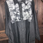 The Quacker Factory LARGE Embroidered Denim Shirt Dogs Fido Beaded‎ Rhinestone Black Photo 0