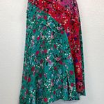 Saloni Aggie Silk Ruffled Floral Midi Dress Asymmetrical Pink Red Teal Green 8 Photo 10
