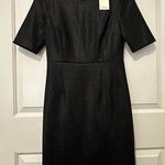 Trina Turk Tiki Black Shimmer Sheath Dress Size 6 V-Neck Short Sleeve NWT Photo 0