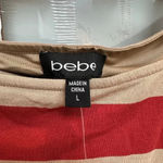 Bebe | Hyde Park Diamond Stripe Boatneck Fitted Dress Red Tan Size L Large NWT Photo 5