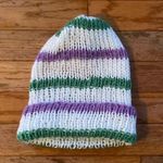 white green purple hand knit ribbed fisherman style beanie Photo 1