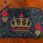 Tiana NY Crown Queen of Hearts Navy Blue Beaded Coin Purse Pouch Red Photo 0