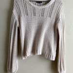 American Eagle • Crochet Knit Sweater in Natural, Balloon Sleeves, Size XS Tan Photo 0