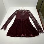 Free People Marlie Lace Mini Dress Velvet Sheer Garnet Bell Sleeve Small NEW Photo 15