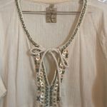 Gramicci ivory gauze boho shell‎ beaded peasant top Green Size XL Photo 1