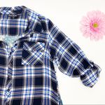 Tolani Collection Plaid Floral Paisley Tab Sleeve Button Down Tunic: Blue Photo 7