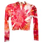 American Eagle  XS Crop Top Handmade Pink Tie Dye Long‎ Sleeve Mock Neck 1051 Photo 1