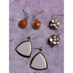 Lot of 4 Pairs Earrings Pink Gold Flowers Rhinestone Geometric Costume Jewelry Photo 1