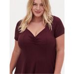 Torrid Mini Slub Fluted Winetasting Maroon Color V-neck Short Sleeve Dress Photo 1