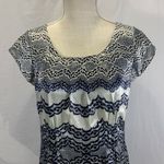 CAbi Silk Chantilly Lace Black White Silver Blouse Top Size Small Photo 1
