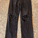 American Eagle  Outfitters Mom Jean Blk Distress Ripped High Waisted Regular Fit Photo 0