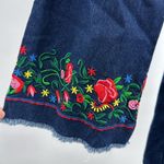 Reborn Denim Blue mini Dress embroidered Floral bell Sleeve tunic raw hem boho L Size L Photo 4