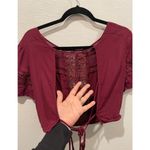 Kendall + Kylie Burgundy Short Sleeve Open Back Cropped Top Photo 5