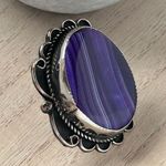 Gary Nez Navajo Purple Banded Agate Native American Huge Signed GN Ring Size 8 Photo 11