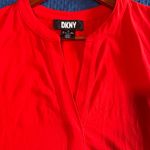 DKNY Red Maxi Dress V-Neck Short Sleeve Cotton Blend Pockets Size S Photo 4
