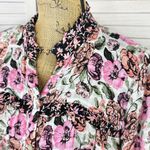 Jane and Delancey Jane and Delancey Floral Ruffle Trim Tiered High Low Tunic Blouse Pink Black Photo 4