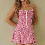 American Threads Red Gingham Mini Dress Photo 0