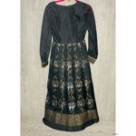 Vintage alfred shaheen hawiian floor length dress pleated skirt long sleeve 10 Blue Photo 2