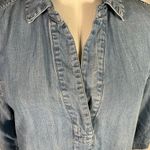 Andrea Jovine Andrea‎ Jovine Chambray Tencel Shirt Dress Blue Small Lightweight V-Neck Pockets Photo 1