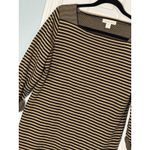 Coldwater Creek Black/Tan Striped 3/4 Sleeve Top, Large 14, Boatneck Photo 1